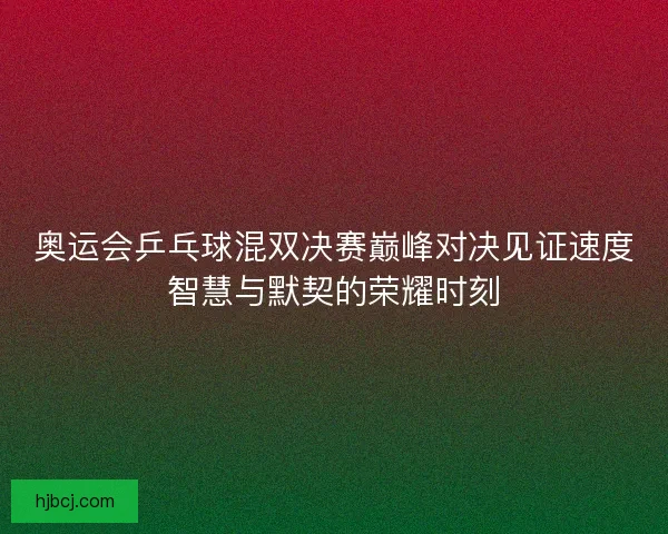 奥运会乒乓球混双决赛巅峰对决见证速度智慧与默契的荣耀时刻